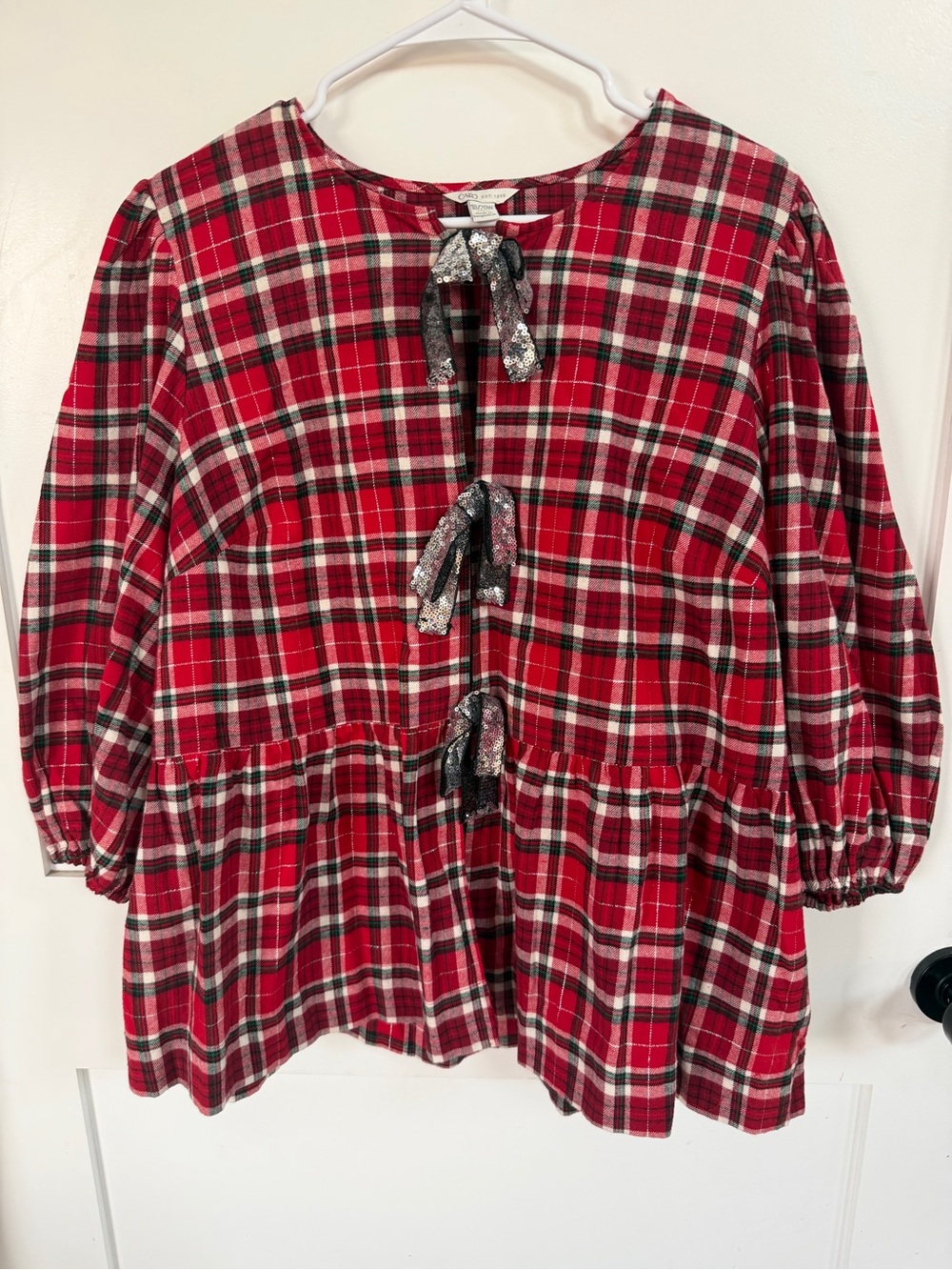 Cato Red Plaid top with Sequined bow detail 18 20
